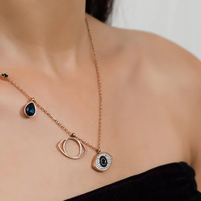Hamsa Evil Eye Necklace - 18K Gold Plated