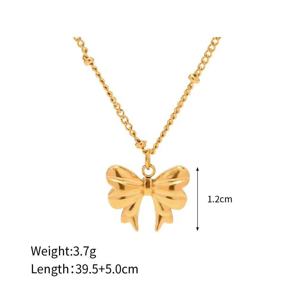 Cute gold ribbon necklace designed in stainless steel with anti-tarnish coating, suited for both casual and formal looks