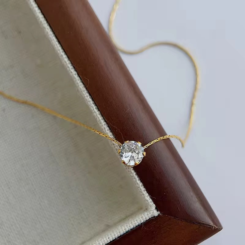 gold plated chain necklace featuring a tiny solitaire diamond — perfect for girls, sisters, and self care