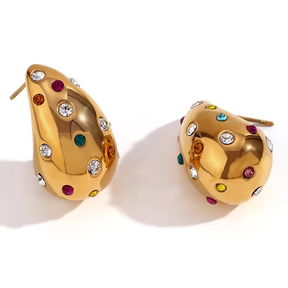 Tear Drop Gold Rainbow Earrings