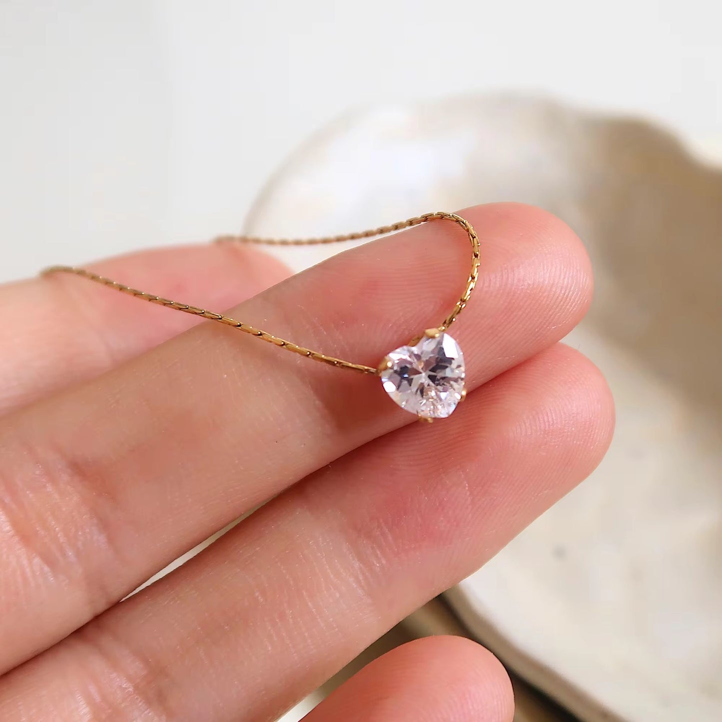 Heart-cut solitaire necklace with gold chain, dainty and anti-tarnish for daily wear or minimal styling