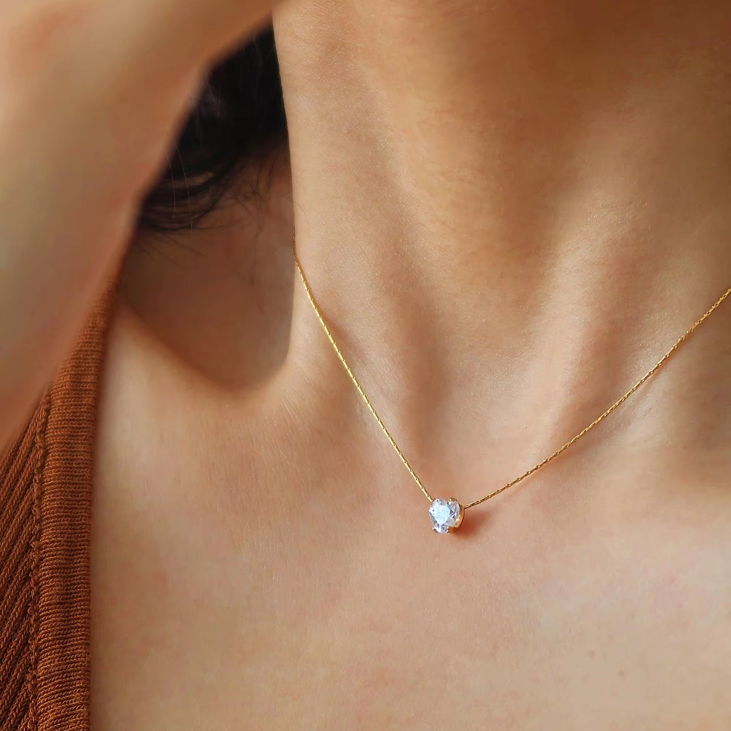 Gold heart charm necklace with delicate chain, minimal anti-tarnish piece for everyday elegance