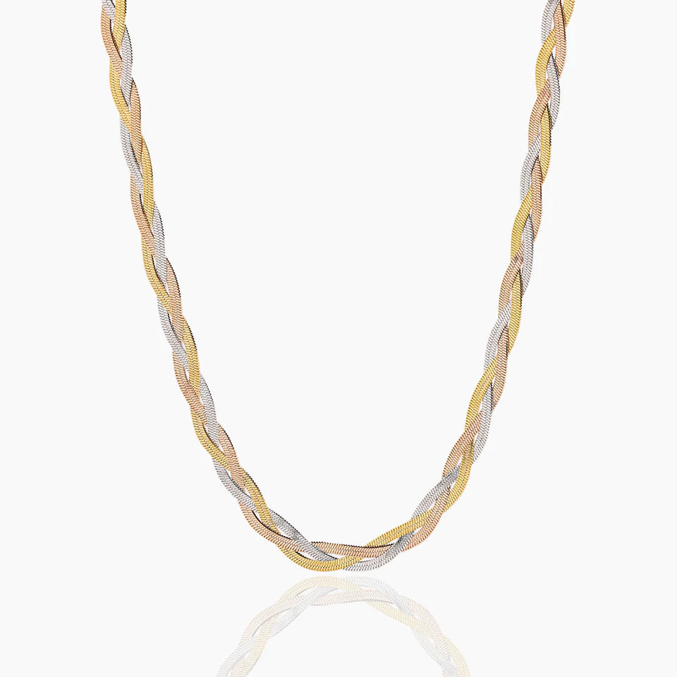 Stainless steel braided choker with gold-silver mix, waterproof and sweatproof for daily wear