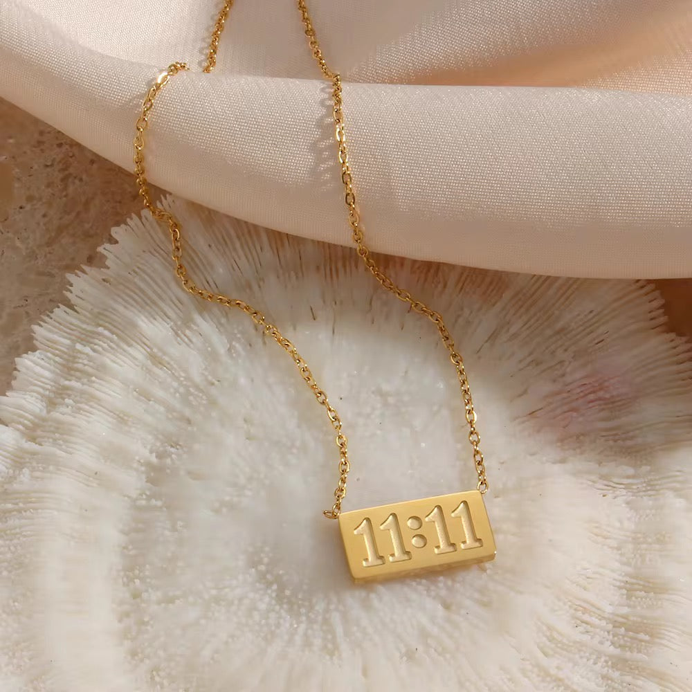 Minimal 11:11 gold necklace on fine chain, plated accessory ideal for spiritual or daily wear