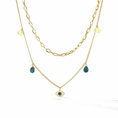 Evil eye necklace in stainless steel with gold plating, protective daily wear piece under 550