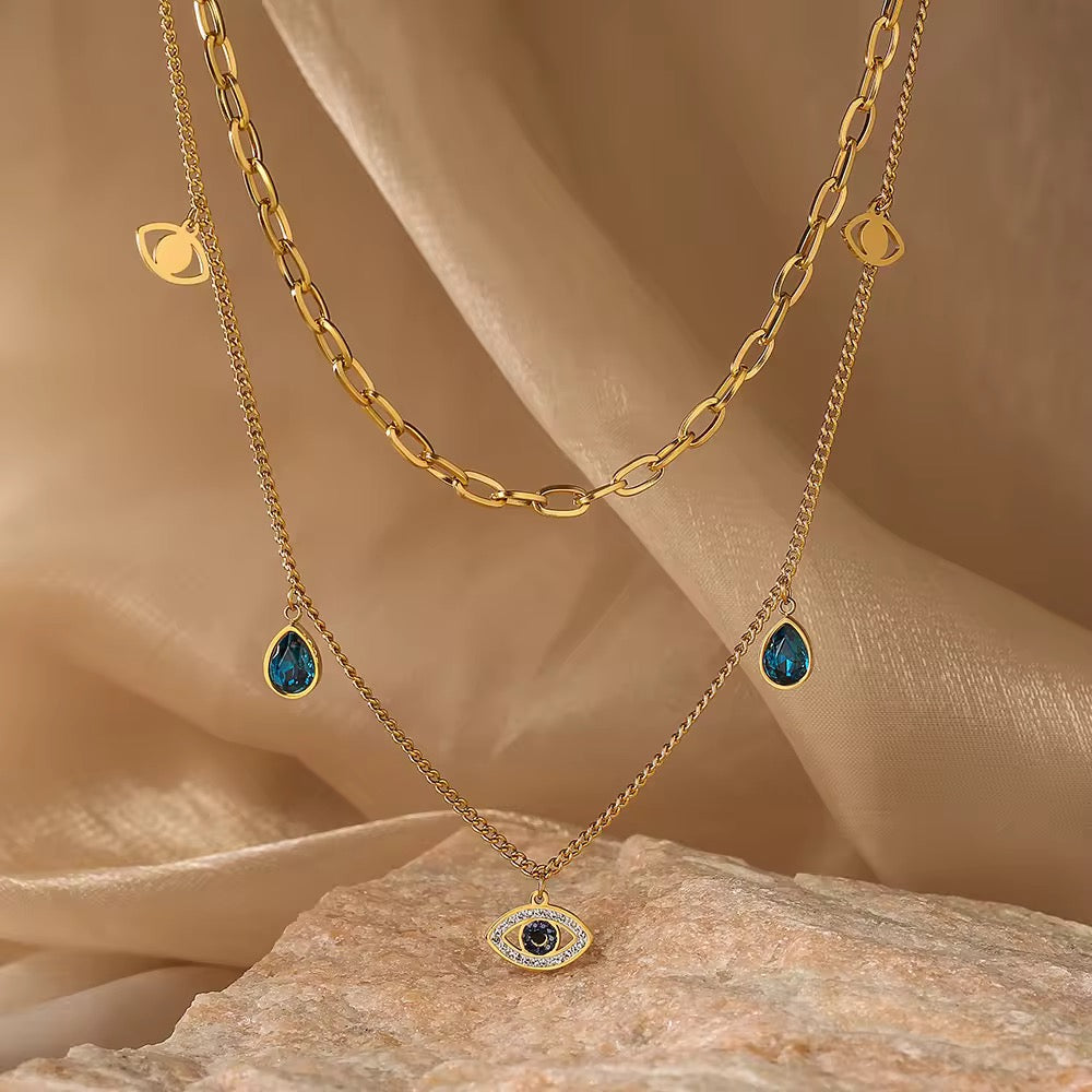 Evil eye pendant necklace in 18K gold plated stainless steel, waterproof and ideal for everyday protection wear