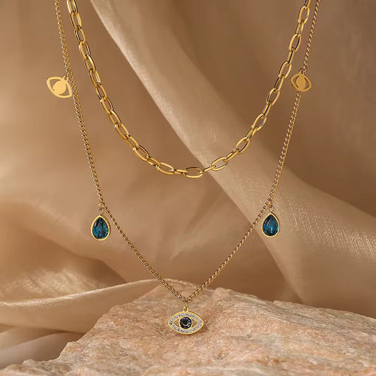 Evil eye pendant necklace in 18K gold plated stainless steel, waterproof and ideal for everyday protection wear