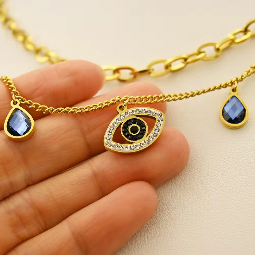 18K gold plated evil eye necklace with elegant finish, sweatproof and ideal for gifting or personal wear