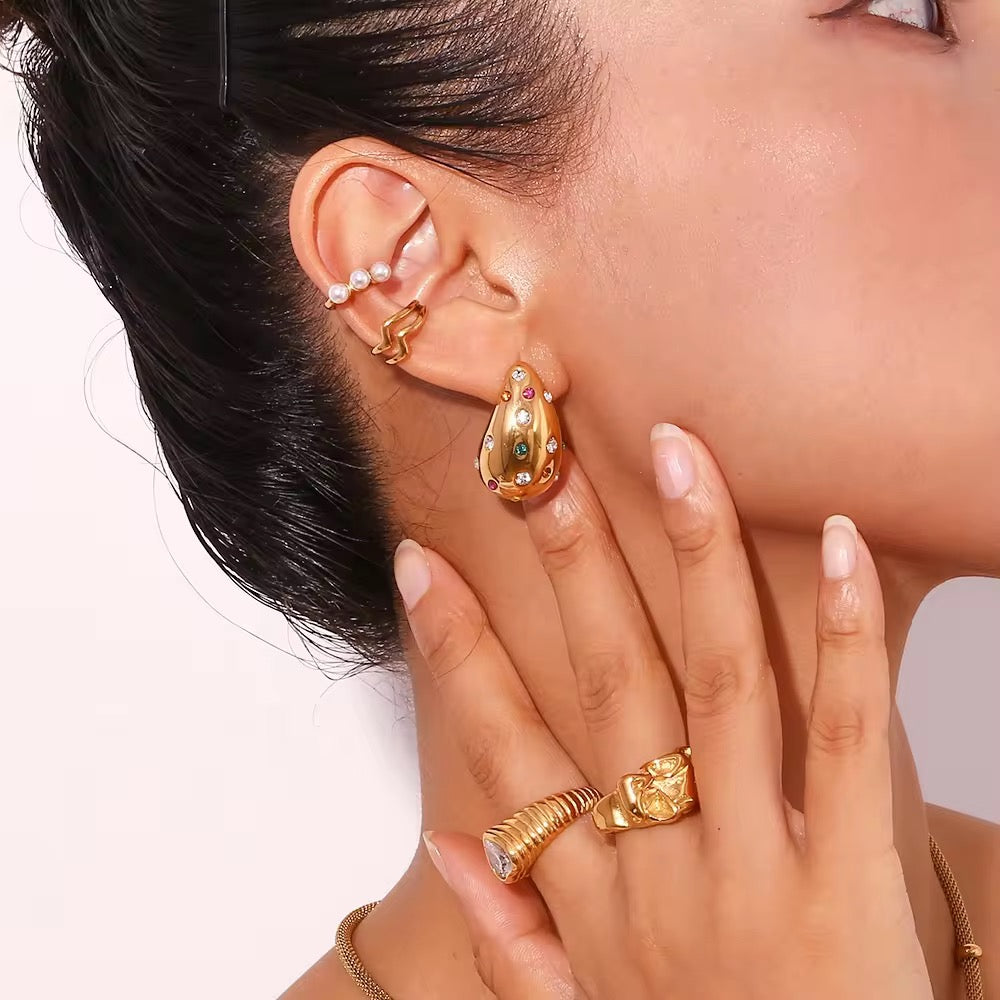 Tear Drop Gold Rainbow Earrings