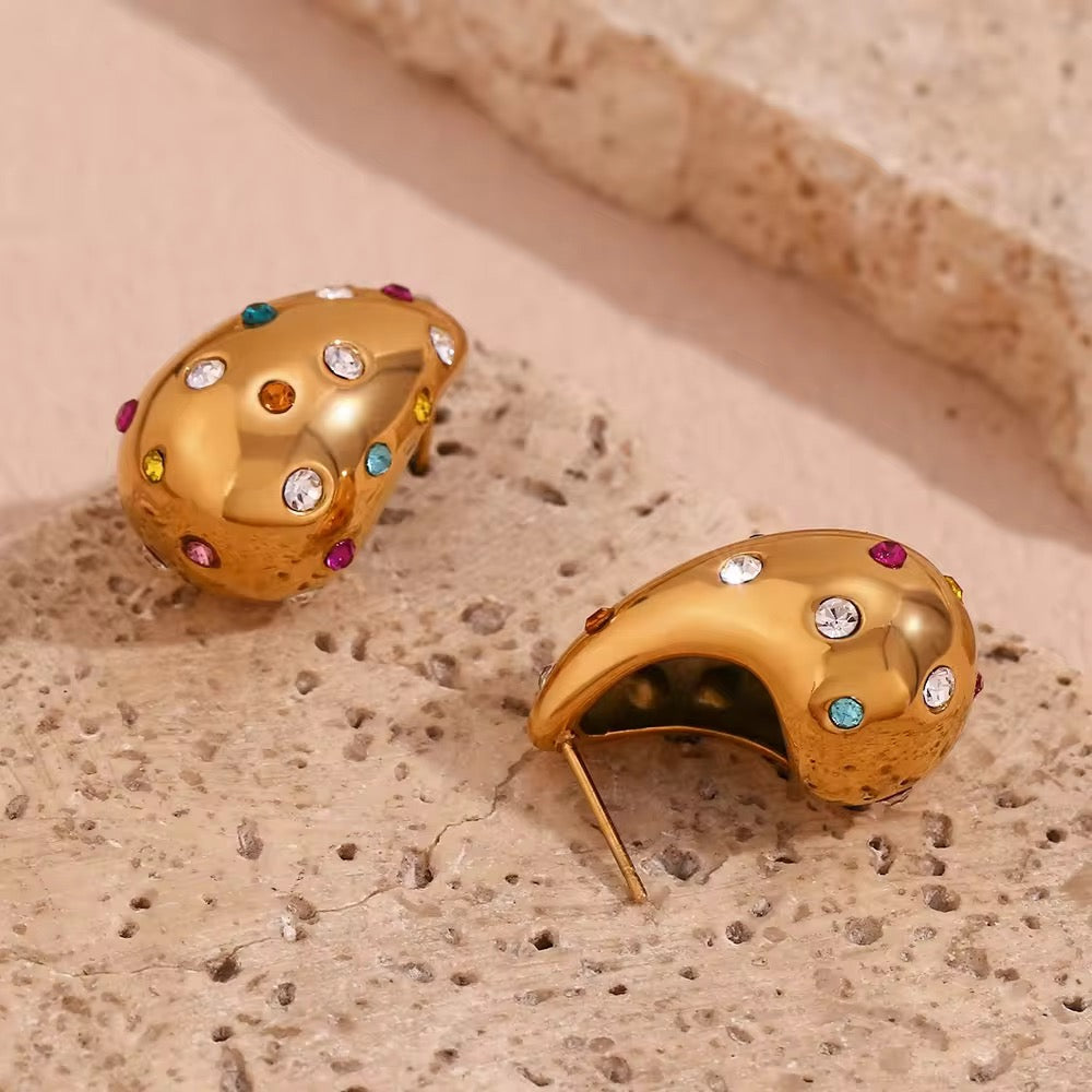 Tear Drop Gold Rainbow Earrings