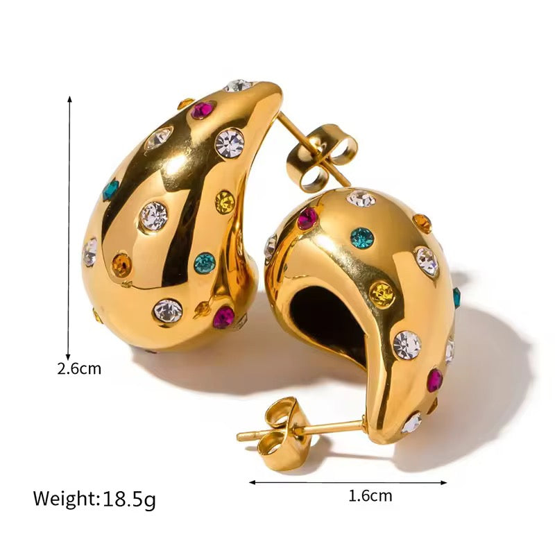 Tear Drop Gold Rainbow Earrings