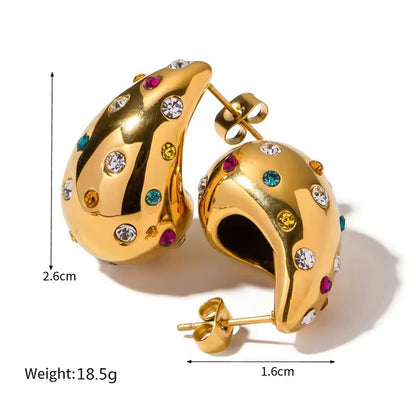 Tear Drop Gold Rainbow Earrings