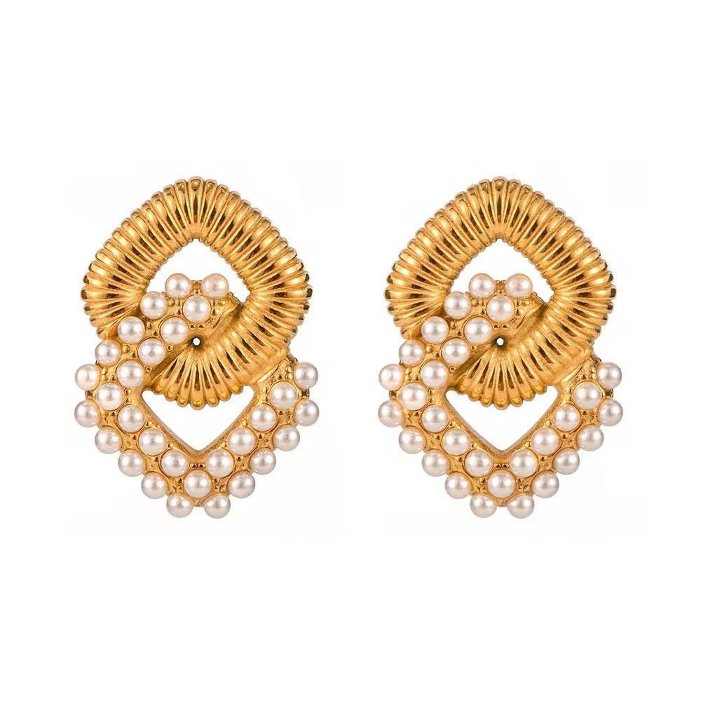 Stylish gold-plated pearl earrings with unique loop design for casual and formal looks