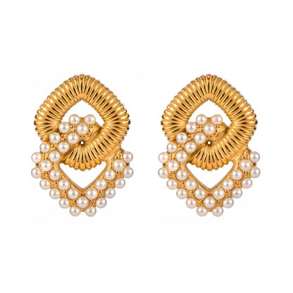 Stylish gold-plated pearl earrings with unique loop design for casual and formal looks