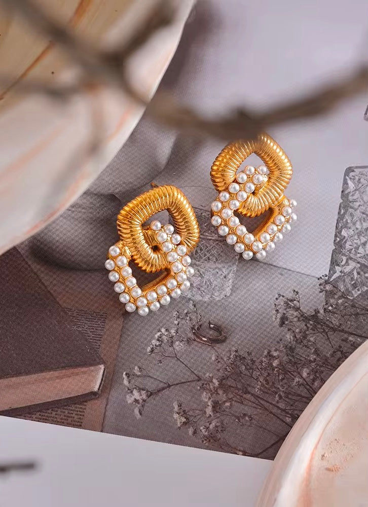 18K gold-plated pearl statement earrings with sweatproof feature for chic daily styling