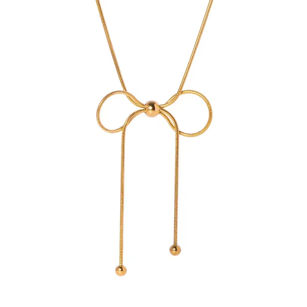 Elegant bow knot necklace in waterproof stainless steel, perfect for daily wear and gifting under 450