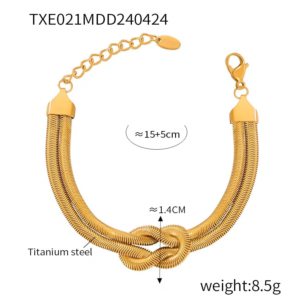 Gold snake chain knot bracelet – dual-layer, minimalist and durable women’s jewelry.