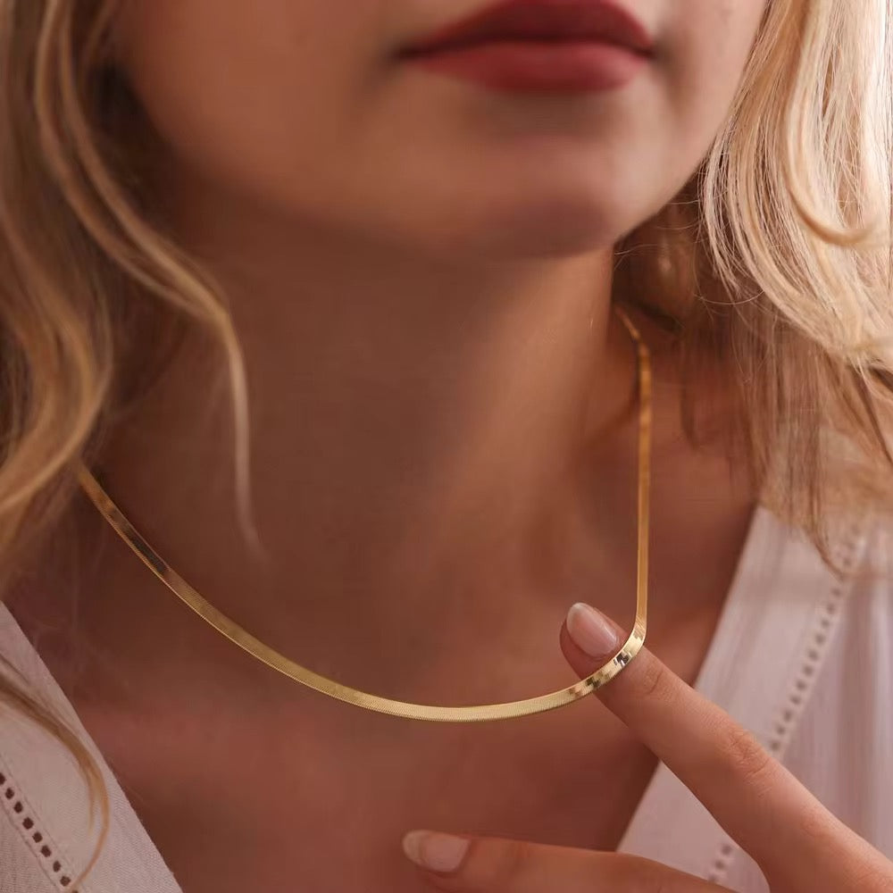 Silver snake chain necklace with minimalist shine in stainless steel for daily, travel, or gifting wear