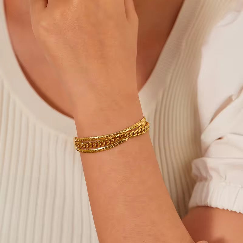 18K gold layered chain bracelet with crystal accents – trendy waterproof accessory
