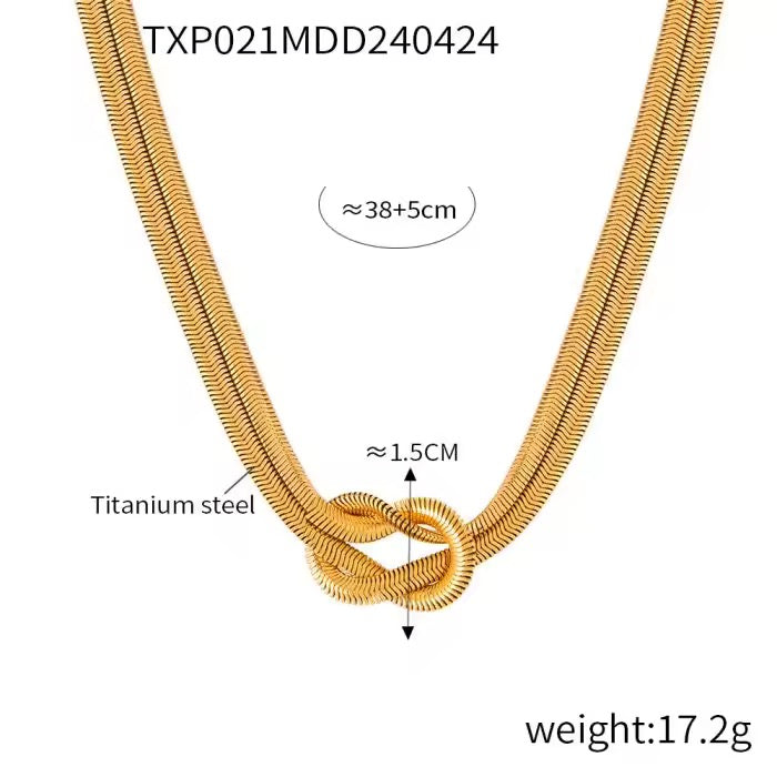 Gold rope chain necklace with center knot, made from anti-tarnish stainless steel for daily and casual wear