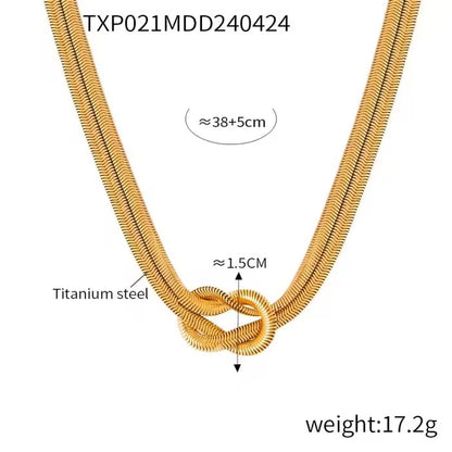 Gold rope chain necklace with center knot, made from anti-tarnish stainless steel for daily and casual wear