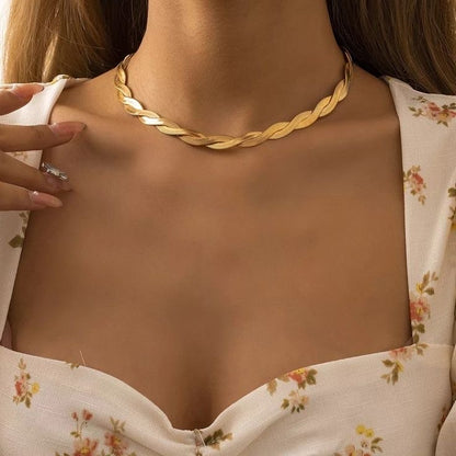 Woven gold choker necklace. Sleek, anti-tarnish everyday jewelry.